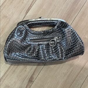 Platinum Crocodile Pattern Clutch